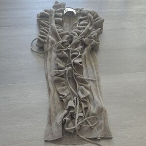 Zara Ruffled Knit Blouse in Taupe